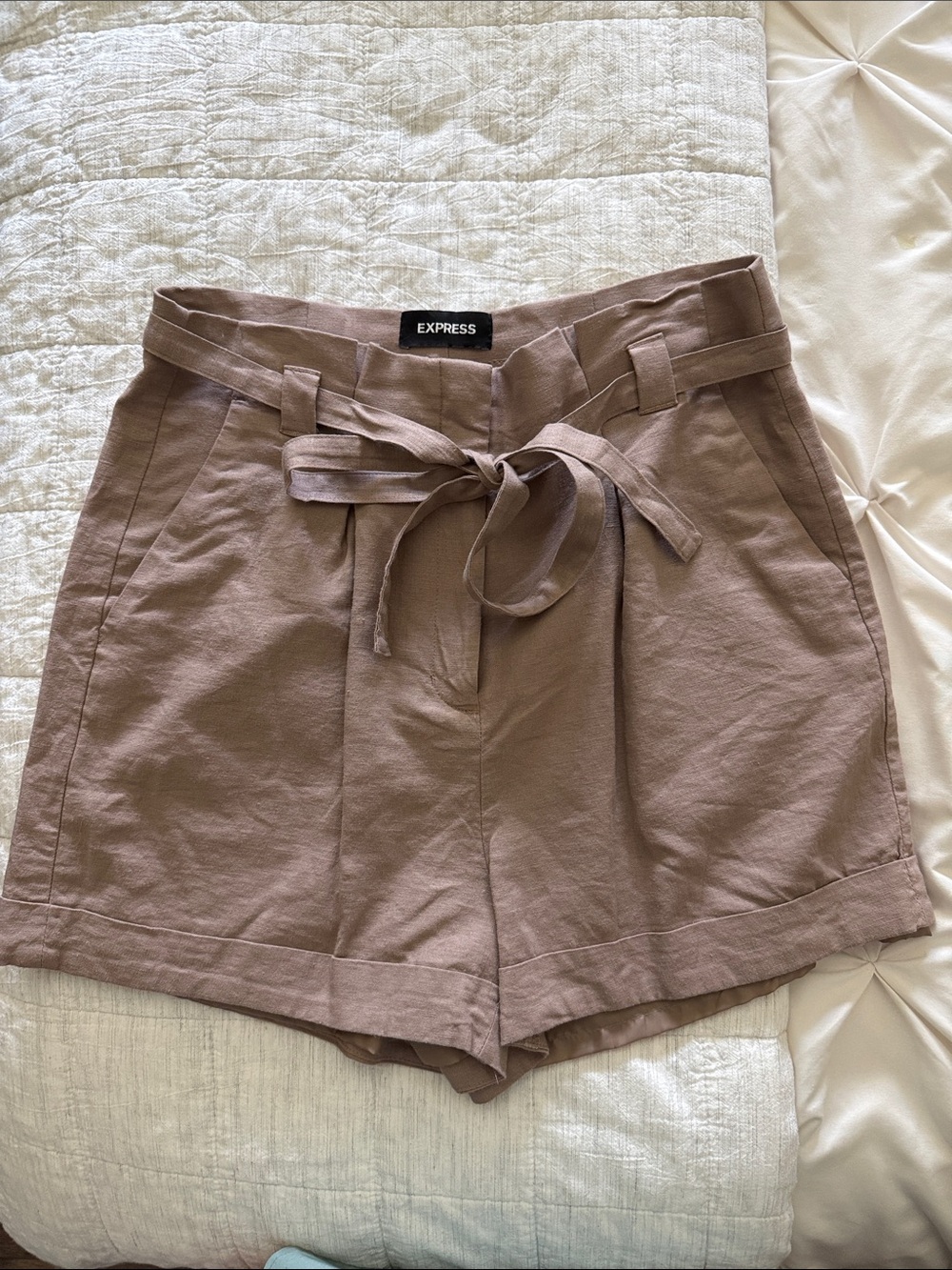 Express brown linen paper bag shorts 8